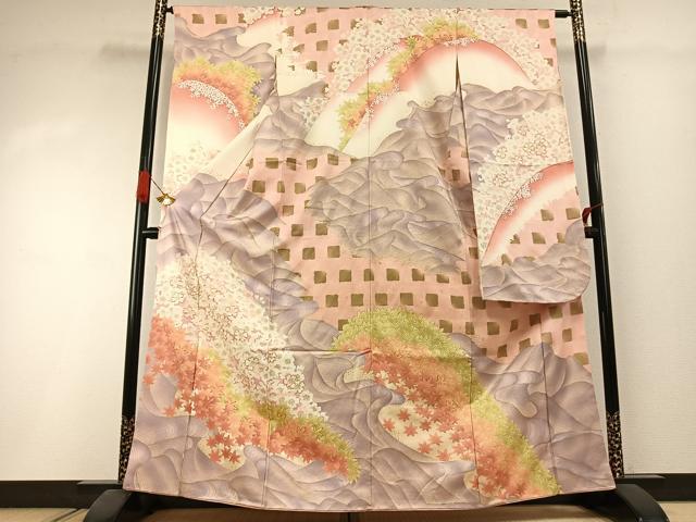 平和屋着物●豪華振袖 駒刺繍 流水花文 金彩 正絹 逸品 AABI1542fy