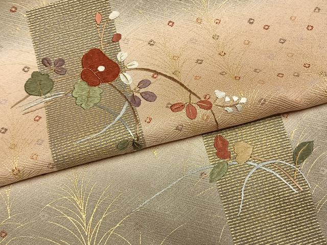 平和屋着物●訪問着 刺繍 草花文 暈し染め 金糸 金彩 正絹 逸品 AABI1545fy