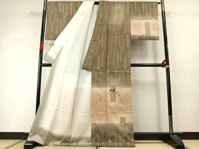 平和屋着物●訪問着 刺繍 草花文 暈し染め 金糸 金彩 正絹 逸品 AABI1545fy