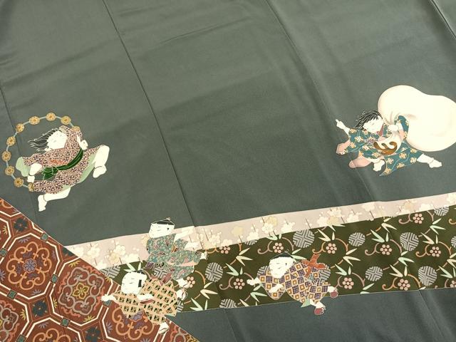 平和屋着物●豪華色留袖 友禅 風神雷神 金彩 正絹 逸品 AABI1566fy
