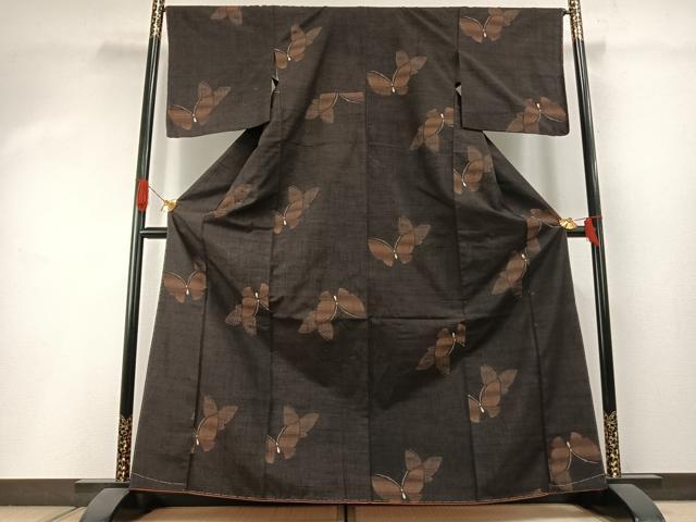 平和屋着物●小千谷紬 舞蝶文 正絹 逸品 AABI1556fy