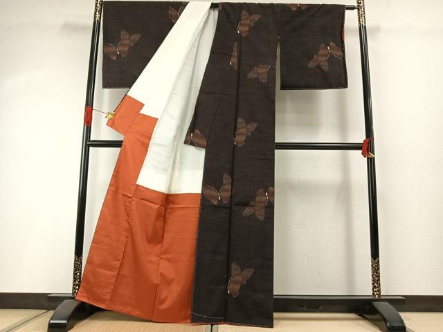 平和屋着物●小千谷紬 舞蝶文 正絹 逸品 AABI1556fy