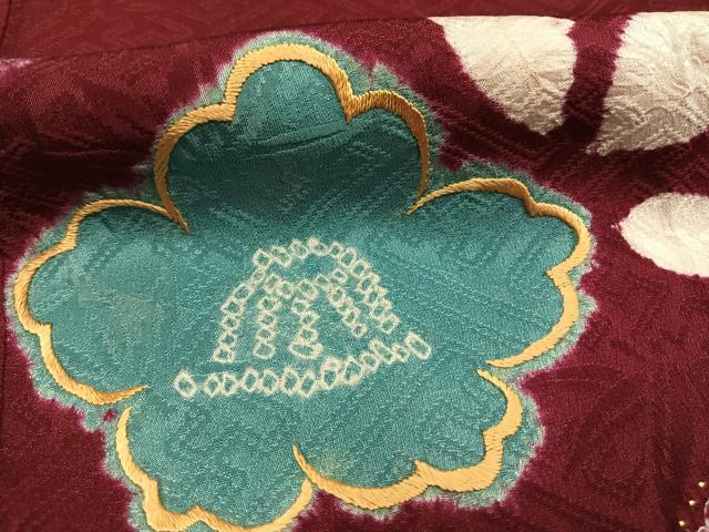 平和屋着物●アンティーク 大正ロマン 訪問着 絞り 刺繍 舞花文 正絹 逸品 AABI1558fy
