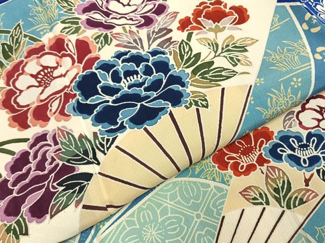平和屋着物●豪華振袖 扇面花文 正絹 逸品 AABI1560fy
