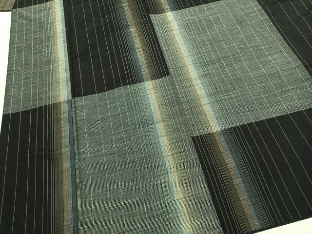 平和屋着物●蕪重織物謹製 紬 かわり縞格子 反端付き 正絹 逸品 AABI1569fy