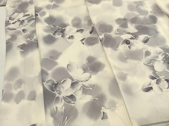 平和屋着物●染色作家 斉藤三才 小紋 草花文 暈し染め 正絹 逸品 AABI1557fy