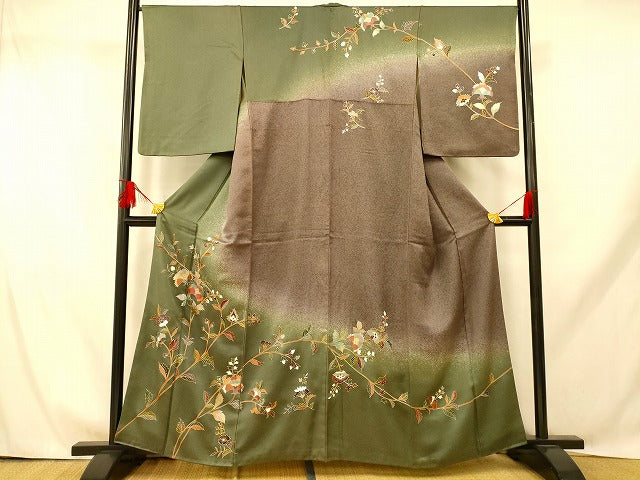 平和屋着物■訪問着 更紗花文 暈し染め 正絹 逸品 AABH9282fw