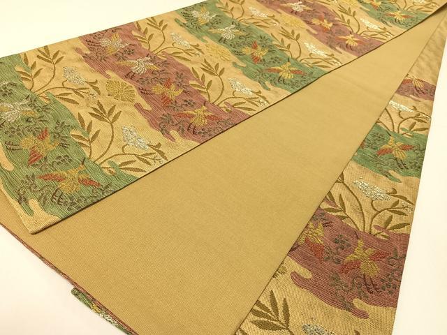 平和屋着物▽六通柄袋帯 スリーシーズン 春夏秋 更紗花鳥文 金銀糸 正絹 逸品 CABG1895vp