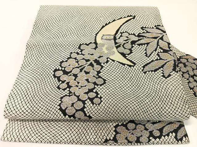 平和屋着物●九寸名古屋帯 唐織 ミミズク 黒地 金糸 正絹 逸品 CABG1881vp