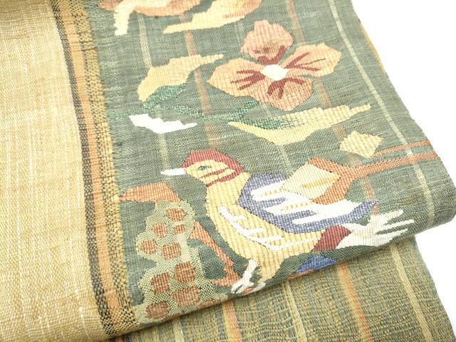 平和屋着物▽つけ帯 スリーシーズン 春夏秋 すくい織 花鳥文 正絹 逸品 CABG6006hy