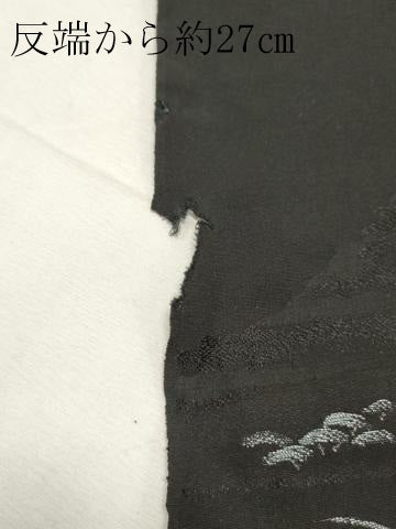 平和屋着物▼羽織・コート 反物 羽尺 錦彩織 流水籬草花文 黒地 逸品 DABE6868zy