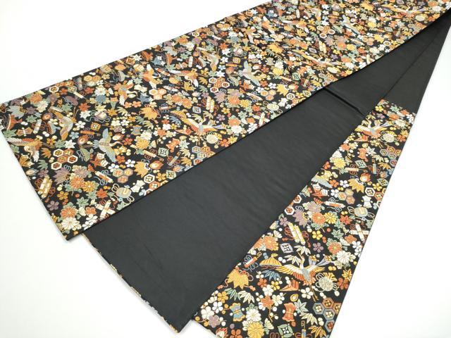 平和屋着物●六通柄袋帯 唐織 飛鶴宝尽くし花文 黒地 金糸 正絹 逸品 CABG6051hy