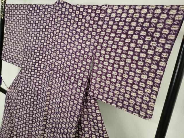 平和屋本店●極上 岩手の匠 草紫堂 南部絞り 紫根染 紬 色紙文 正絹 逸品 未使用 DZAA4880kh6