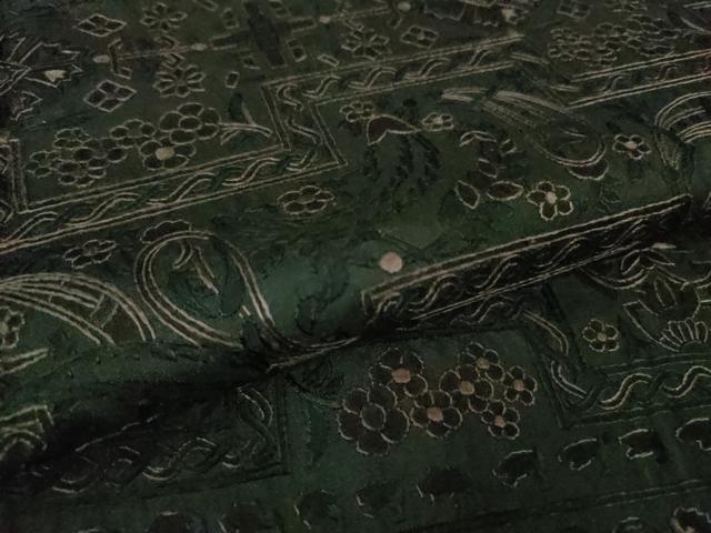 平和屋本店●極上 中国三大刺繍 スワトウ刺繍 汕頭刺繍 総刺繍 訪問着 紬地 洋花文 高麗納戸色地 逸品 DZAB2258kh6