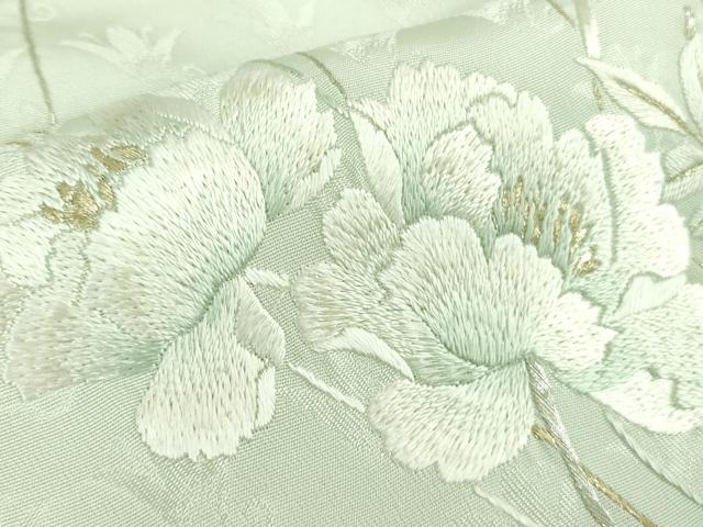 平和屋本店●極上 山口美術織物 皇室 伊勢神宮御用 西陣織 訪問着 錦繍 総刺繍 草花 白緑色地 金銀糸 冊子付き 逸品 DZAB1429kh6