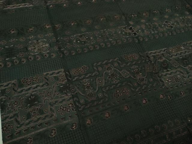 平和屋本店●極上 中国三大刺繍 スワトウ刺繍 汕頭刺繍 総刺繍 訪問着 紬地 洋花文 高麗納戸色地 逸品 DZAB2258kh6