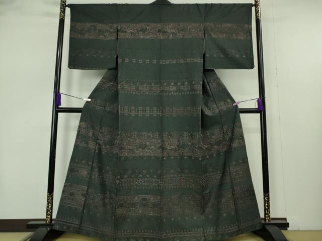 平和屋本店●極上 中国三大刺繍 スワトウ刺繍 汕頭刺繍 総刺繍 訪問着 紬地 洋花文 高麗納戸色地 逸品 DZAB2258kh6