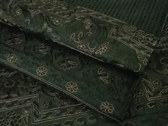 平和屋本店●極上 中国三大刺繍 スワトウ刺繍 汕頭刺繍 総刺繍 訪問着 紬地 洋花文 高麗納戸色地 逸品 DZAB2258kh6