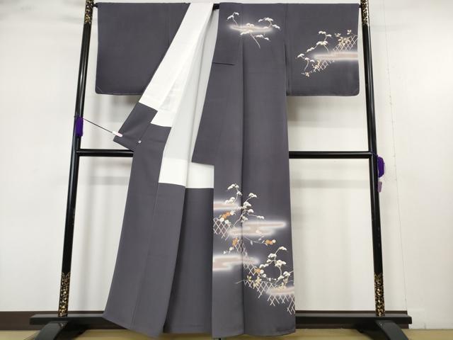 平和屋本店●極上 創業460年・千總 訪問着 籬松花文 濃鼠色地 暈し染め 金彩 西武百貨店扱い 逸品 DZAA8658kh6