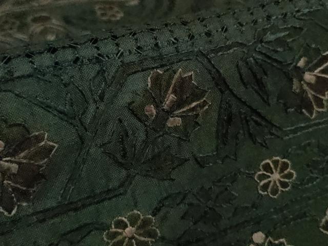 平和屋本店●極上 中国三大刺繍 スワトウ刺繍 汕頭刺繍 総刺繍 訪問着 紬地 洋花文 高麗納戸色地 逸品 DZAB2258kh6