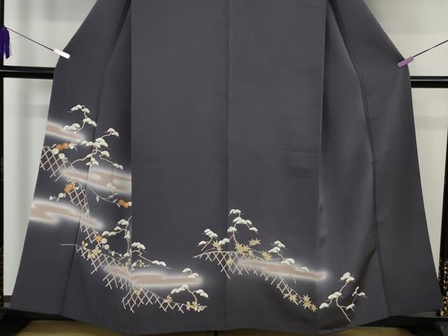 平和屋本店●極上 創業460年・千總 訪問着 籬松花文 濃鼠色地 暈し染め 金彩 西武百貨店扱い 逸品 DZAA8658kh6