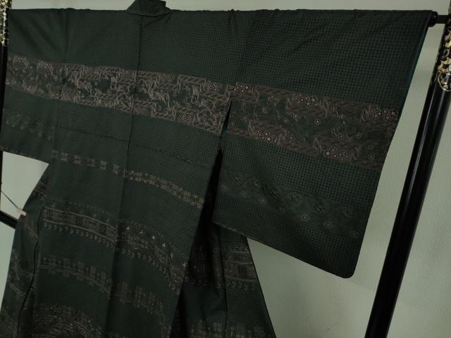 平和屋本店●極上 中国三大刺繍 スワトウ刺繍 汕頭刺繍 総刺繍 訪問着 紬地 洋花文 高麗納戸色地 逸品 DZAB2258kh6