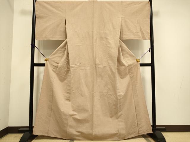 平和屋着物▽上質な紬 単衣 縞 正絹 逸品 DABE9894du