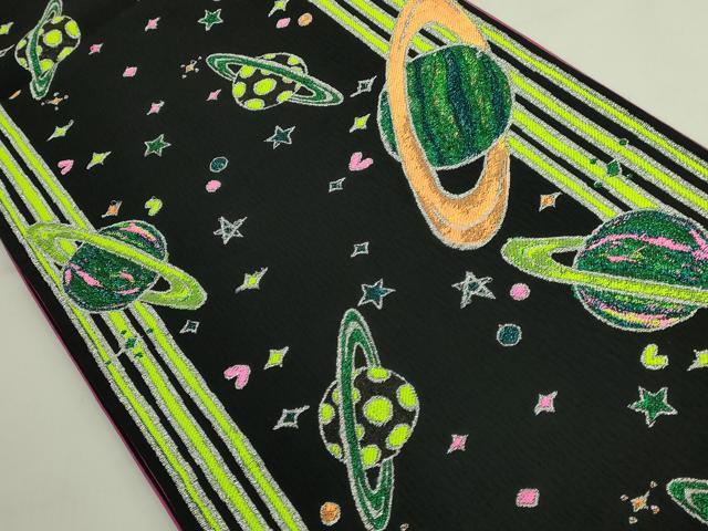 平和屋本店●極上 きゃりーぱみゅぱみゅ 六通柄袋帯 ギャラクシー 宇宙 星 黒地 金銀糸 逸品 DZAB6902kh6