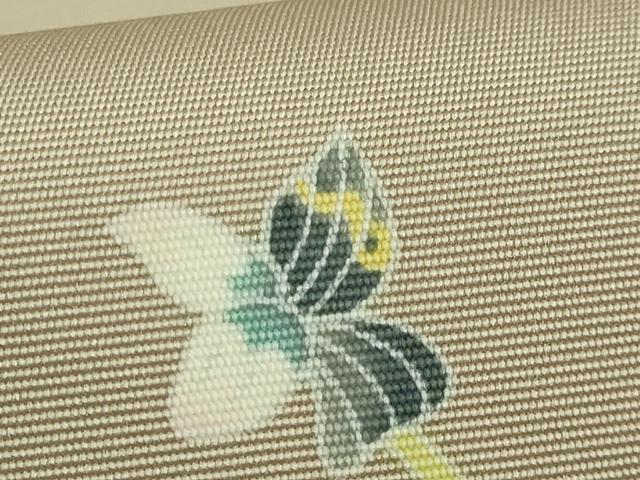 平和屋本店●極上 本加賀友禅作家 由水煌人 塩瀬 九寸名古屋帯 草花 白橡色地 たとう紙付き 逸品 DZAB6910kh6