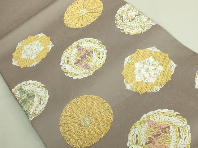 平和屋本店●極上 山口美術織物 皇室 伊勢神宮御用 西陣織 太鼓柄袋帯 唐織 菊池浜茄子華文 金銀糸 反端・共箱付 逸品 DZAB6936kh6