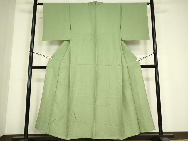 平和屋着物▽上質な色無地 単衣 紋意匠 若葉色 正絹 逸品 DABE4668az