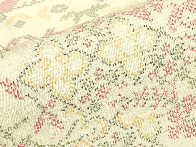 平和屋着物▽本塩沢 単衣 幾何学花文 正絹 逸品 DABE4641az