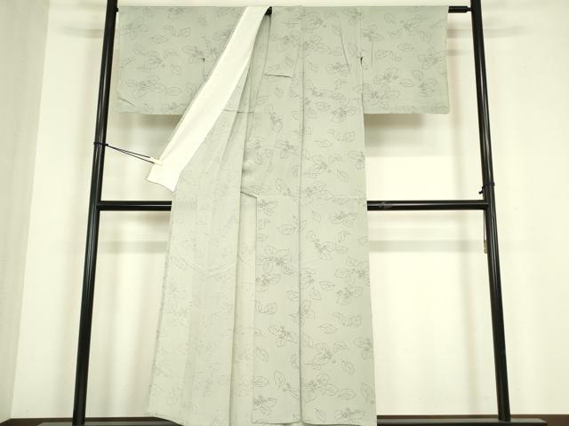 平和屋着物▽上質な小紋 単衣 草花文 鬼しぼ縮緬 正絹 逸品 DABE4647az