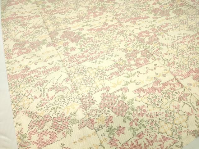 平和屋着物▽本塩沢 単衣 幾何学花文 正絹 逸品 DABE4641az