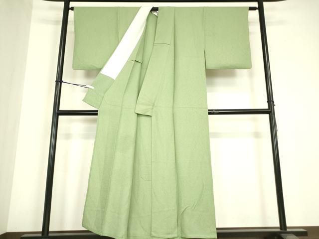 平和屋着物▽上質な色無地 単衣 紋意匠 若葉色 正絹 逸品 DABE4668az