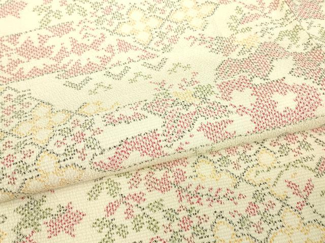 平和屋着物▽本塩沢 単衣 幾何学花文 正絹 逸品 DABE4641az