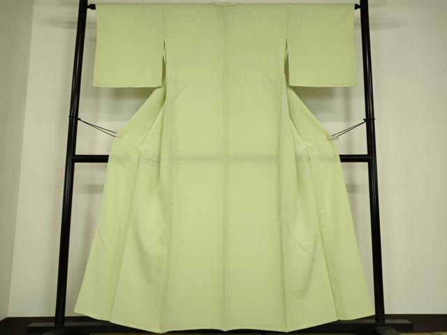 平和屋着物▽上質な色無地 単衣 若芽色 正絹 逸品 DABE4682az