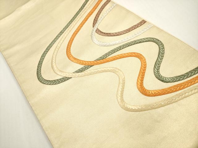 平和屋着物◎太鼓柄袋帯 総刺繍 組紐文 金銀糸 正絹 逸品 DABF5150xg