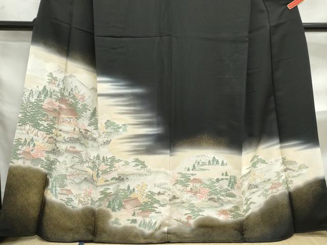 平和屋着物■豪華黒留袖 寿光織 人物風景文 伊勢物語 暈し染め 金糸 正絹 逸品 DABF4723qa