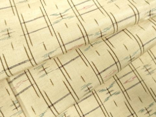 平和屋着物▽上質な紬 単衣 絣文様 正絹 逸品 DABF3290op