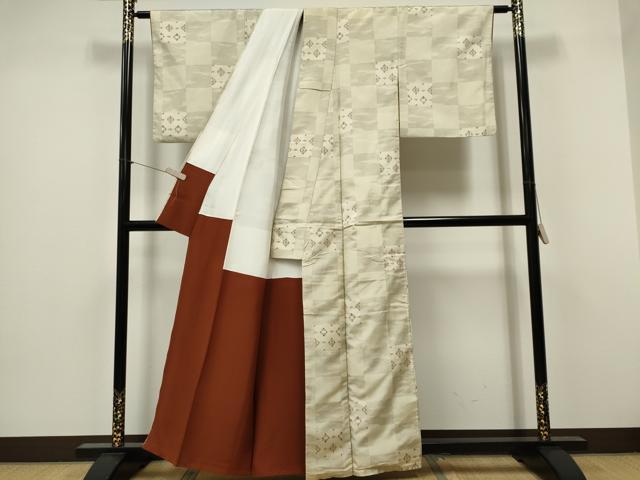 平和屋着物■本場大島紬 市松吉祥文 正絹 逸品 CABF6618ou