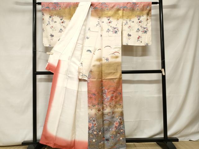 平和屋着物■訪問着 雪芝花唐草文 暈し染め 金彩 正絹 逸品 CABF9547ev