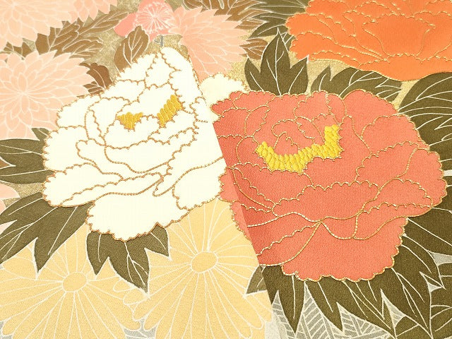 平和屋着物▼色留袖 解き反物 着尺 駒刺繍 花車文 金彩 逸品 DABE6913zy