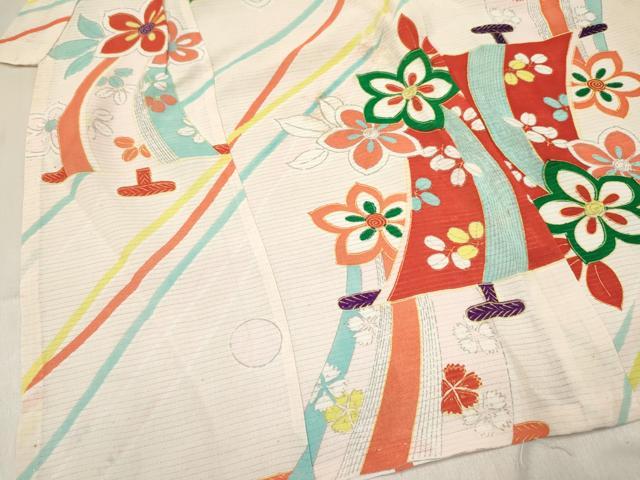 平和屋着物*夏物 七五三 女の子 3歳 祝着 三つ身 絽 几帳花文 金彩 逸品 DABE7189ma