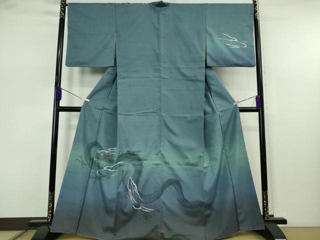 平和屋着物●極上 訪問着 紬地 手描き 龍 暈し染め 金彩 逸品 DZAB7626kh6