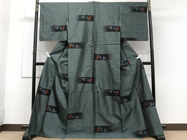 平和屋着物■上質な紬 横段舞蝶文 正絹 逸品 未使用 CABG6816xi