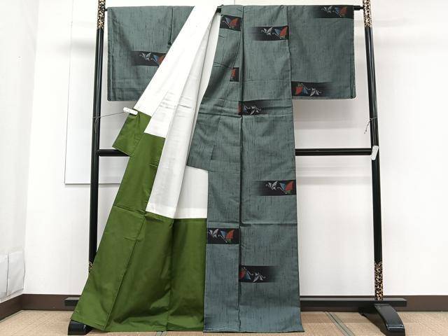 平和屋着物■上質な紬 横段舞蝶文 正絹 逸品 未使用 CABG6816xi
