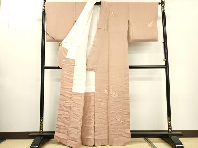 平和屋着物▼訪問着 総刺繍 誰が袖花文 金銀糸 洗柿色 正絹 逸品 DABF2074fe