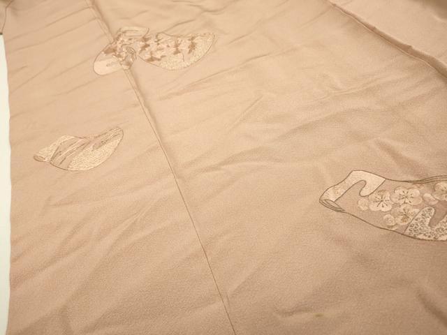 平和屋着物▼訪問着 総刺繍 誰が袖花文 金銀糸 洗柿色 正絹 逸品 DABF2074fe