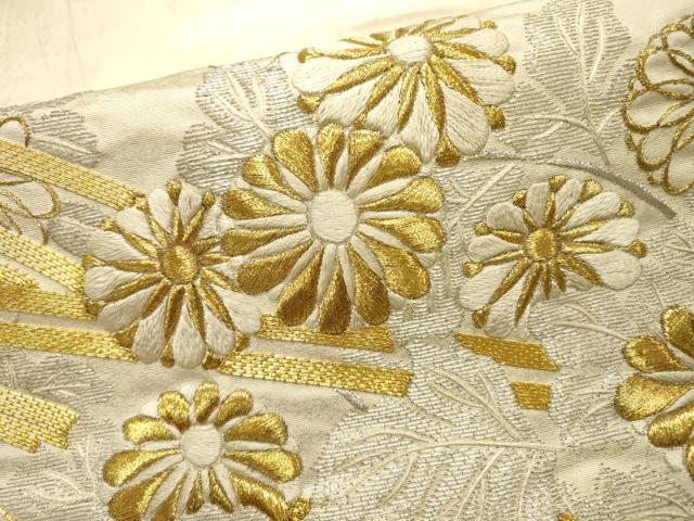 平和屋着物▼太鼓柄袋帯 駒刺繍 総刺繍 檜垣花文 金銀糸 正絹 逸品 DABF2198fe